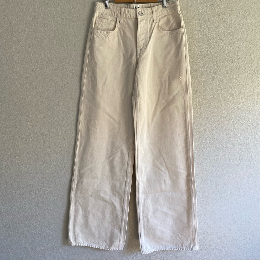 HELSA Ecru Low Tide Button Fly Straight Wide Leg Baggy Jeans